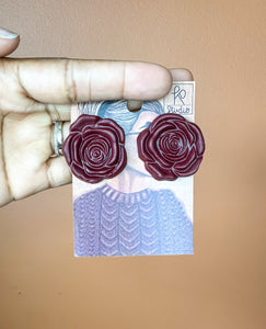 Burgundy Floral Studs