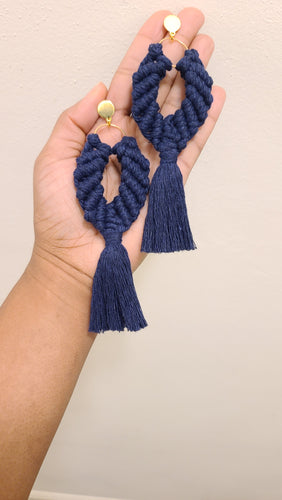 Navy Blue Macrame Earrings