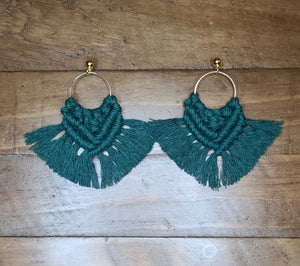 Dark Green Macrame Earrings