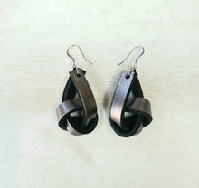 Load image into Gallery viewer, Silver Boho Leather Knot Earrings