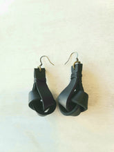 Load image into Gallery viewer, Black Boho Leather Knot Earrings