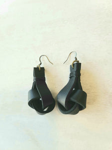 Black Boho Leather Knot Earrings