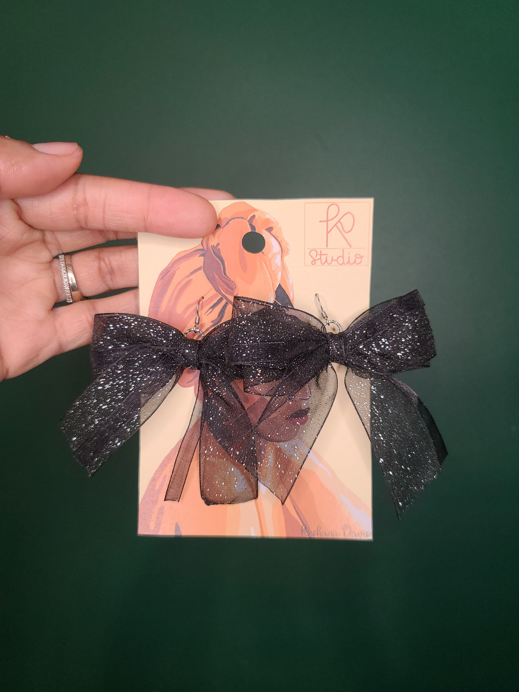 Black Shimmer Bowtie Earrings